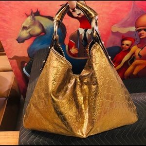 GUCCI Large Gold Guccisima Leather Horsebit Hobo